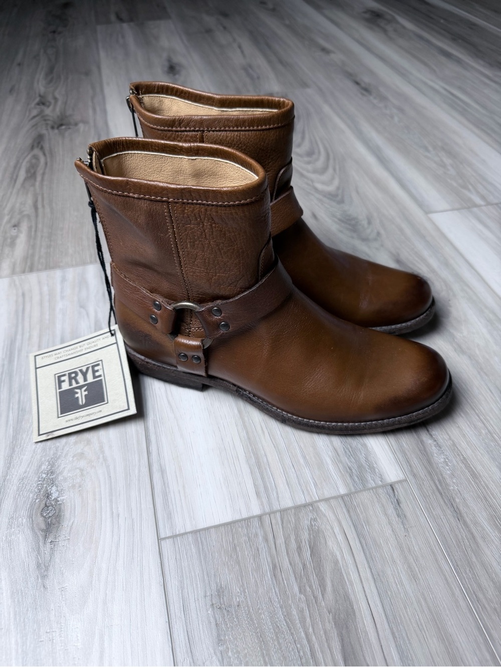 Frye Phillip Harness Short Brown Leather Boots Women’s Size 9B